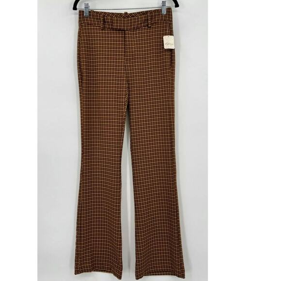 NWT Free People Jana Flare Trousers $98 SIZE 2 Brown Houndstooth Motif - Picture 5 of 8